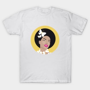 Girl with Butterflies In Her Afro - Yellow Circle T-Shirt